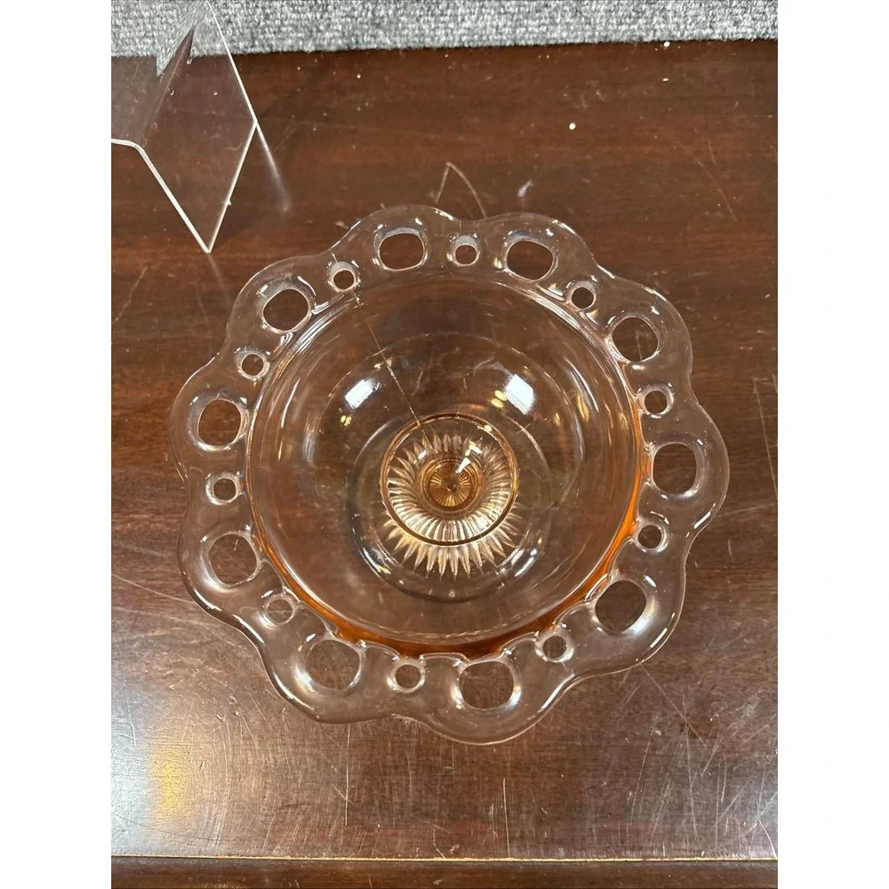 Vtg~Anchor Hocking Old Colony Lace Pink Depression Glass Pedestal Bowl